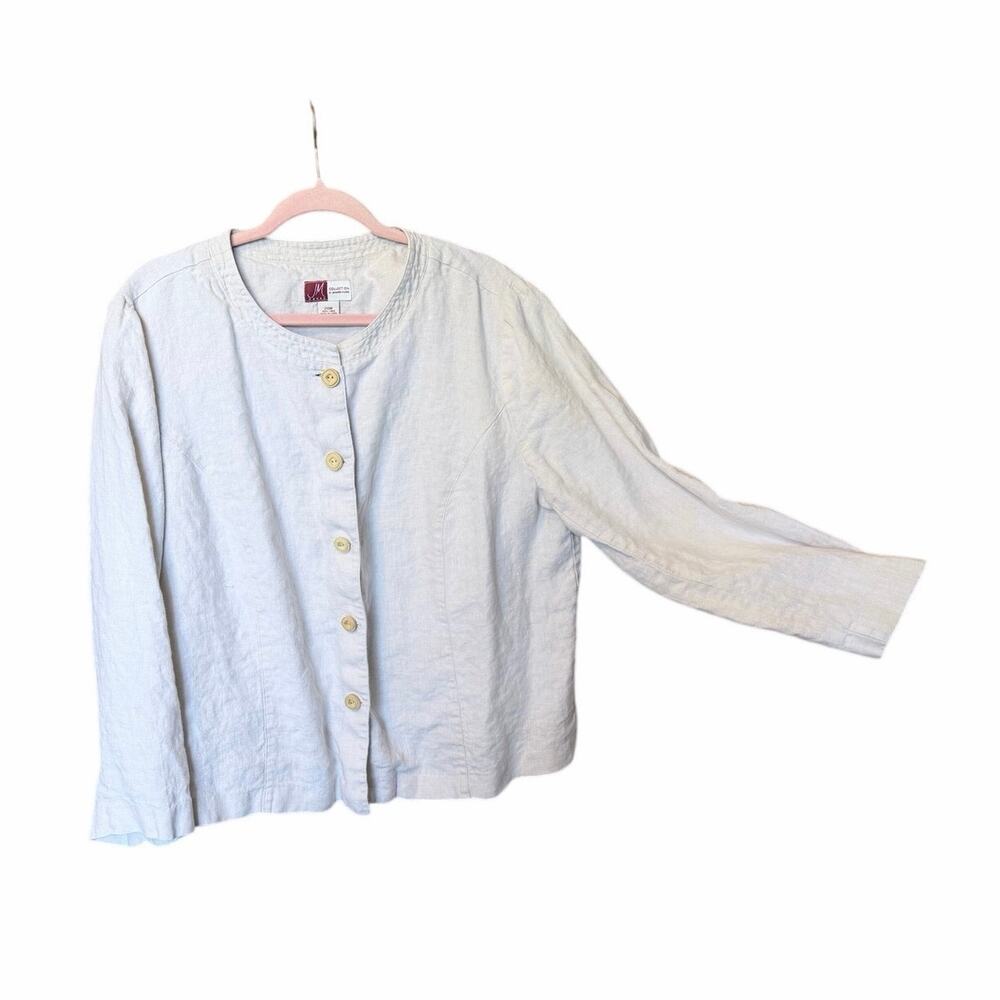 JM Collection 100% linen cream button jacket lagenlook coastal plus size 20W